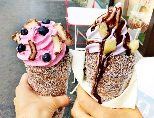 Chimney cake filled with ice cream by Street Cakes - A local’s guide to the best chimney cakes in Budapest, Hungary | Aliz’s Wonderland #travel #Budapest #foodguide #chimneycake # Hungary